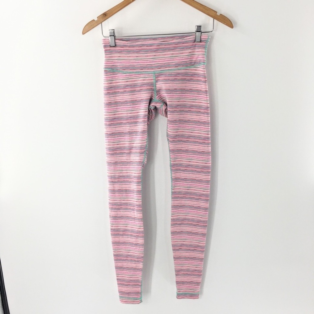Lululemon Leggings Pink Striped Full Length Pocket Sz 6